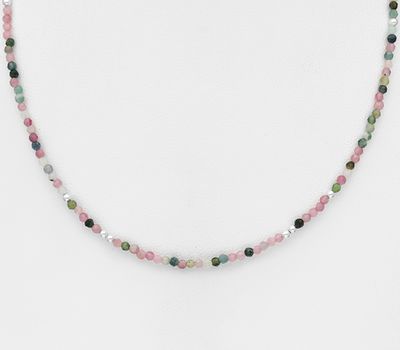 925 Sterling Silver Bead Necklace,  Beaded with Gemstone Beads