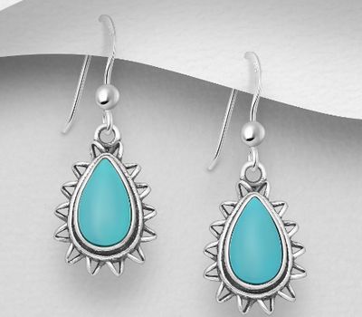 925 Sterling Silver Spike Hook Earrings, Decorated with Reconstructed Stone or Various Gemstones