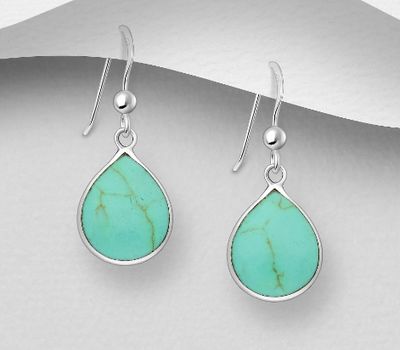 925 Sterling Silver Hook Earrings, Decorated with Reconstructed Turquoise or VariousColored Resins