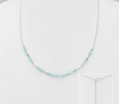 925 Sterling Silver Necklace, Beaded with 2 mm Wide Gemstone Beads