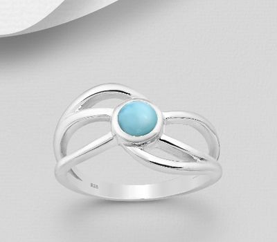 925 Sterling Silver Ring, Decorated with Circle Larimar