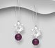 925 Sterling Silver Flower Hook Earrings, Beaded with Various Gemstone Beads