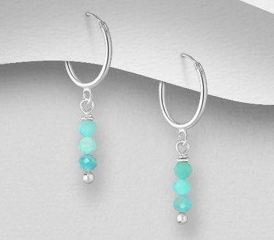 925 Sterling Silver Hoop Earrings, Decorated with Gemstones