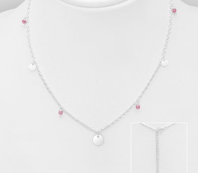 925 Sterling Silver Necklace, Decorated with Various Gemstones Beads