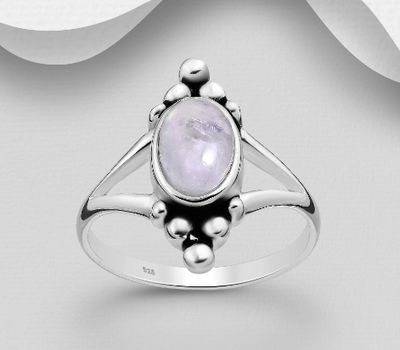 925 Sterling Silver Ring, Decorated with Rainbow Moonstone