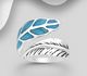 925 Sterling Silver Adjustable Leaf Band Ring, Decorated with Reconstructed Turquoise or Various Colored Resins