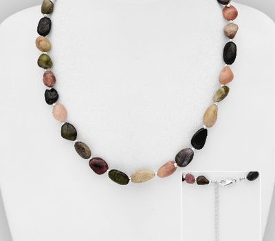 925 Sterling Silver Necklace, Beaded with Tourmaline