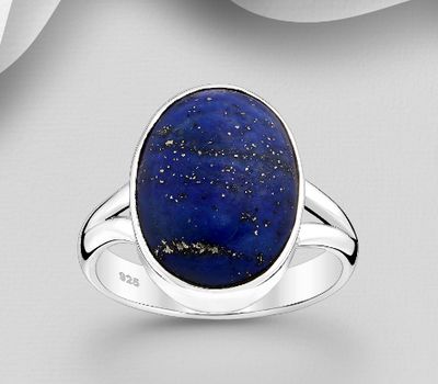 925 Sterling Silver Oval Ring, Decorated with lapis Lazuli