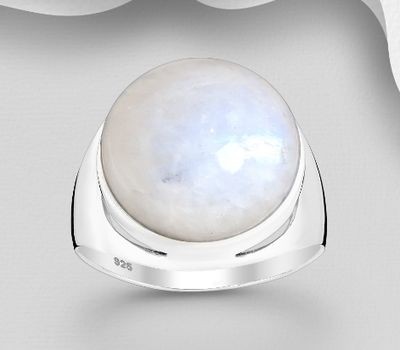 925 Sterling Silver Ring, Decorated with Rainbow Moonstone