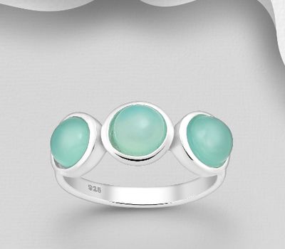 925 Sterling Silver Ring, Decorated with Aqua Chalcedony