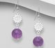 925 Sterling Silver Flower Hook Earrings, Decorated with Various Gemstone Beads