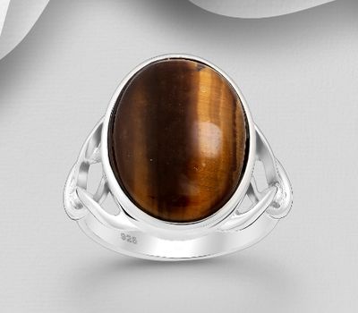 925 Sterling Silver Ring, Decorated with Beaded with Tiger's Eye