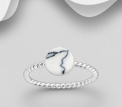 925 Sterling Silver Circle Ring, Decorated with Howlites