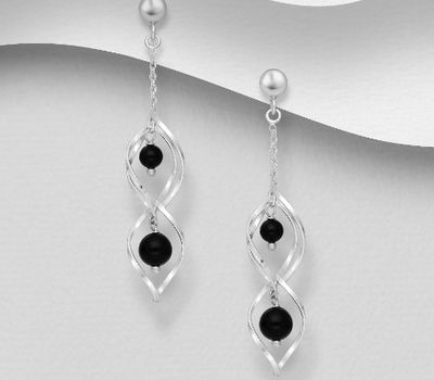 925 Sterling Silver Spiral Push-Back Earrings, Beaded with Various Gemstones