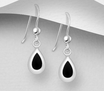 925 Sterling Silver Droplet Hook Earrings, Decorated with Resin