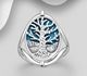 925 Sterling Silver Oxidized Tree Of Life Ring, Decorated with Reconstructed Turquoise or Resin