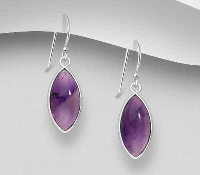 925 Sterling Silver Hook Earrings, Decorated with Amethyst