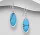 925 Sterling Silver Oval Hook Earrings, Decorated with Reconstructed Stone or Resin