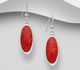 925 Sterling Silver Oval Hook Earrings, Decorated with Reconstructed Stone or Resin