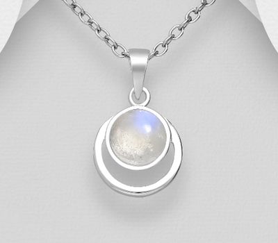 925 Sterling Silver Pendant, Decorated with Rainbow Moonstone