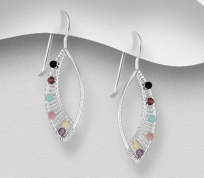 925 Sterling Silver Hook Earrings, Beaded with Gemstone Beads