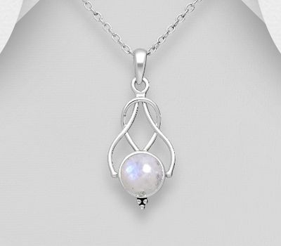 925 Sterling Silver Pendant, Decorated with Rainbow Moonstone