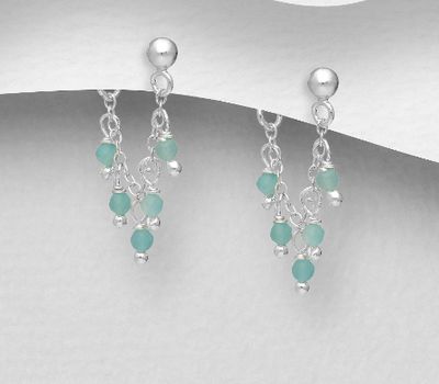 925 Sterling Silver Push-Back Earrings, Beaded with Gemstone Beads