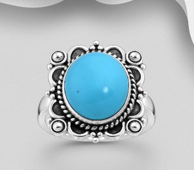 925 Sterling Silver Oxidized Ring, Decorated with Reconstructed Stone  or Various Gemstones