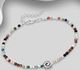 925 Sterling Silver Adjustable Oxidized Shell Bracelet, Beaded with Gemstone Beads