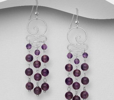 925 Sterling Silver Earrings, Beaded with Various Gemstones