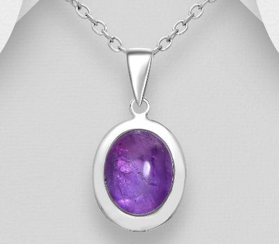 925 Sterling Silver Oval Solitaire Pendant, Decorated with Various Gemstone