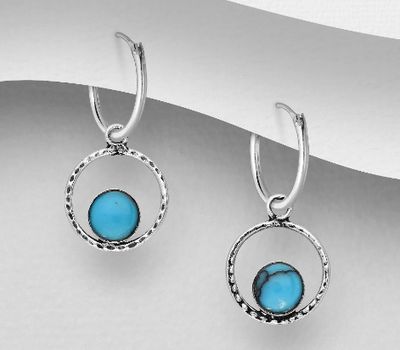 925 Sterling Silver Hoop Earrings, Decorated with Various Colored Resins