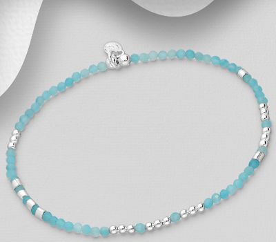 925 Sterling Silver Bracelet, Beaded with Amazonite