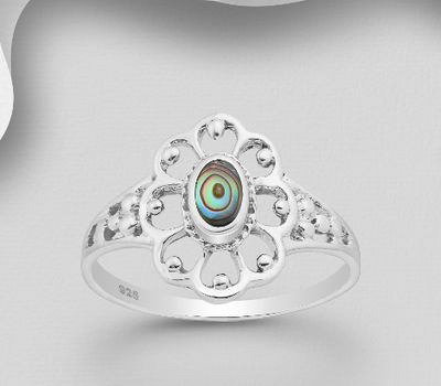 925 Sterling Silver Oxidized Ring, Decorated with Shell