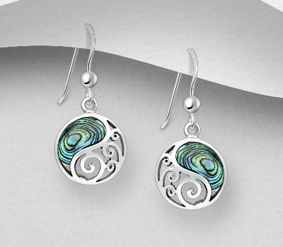 925 Sterling Silver Swirl Hook Earrings, Decorated with Shell