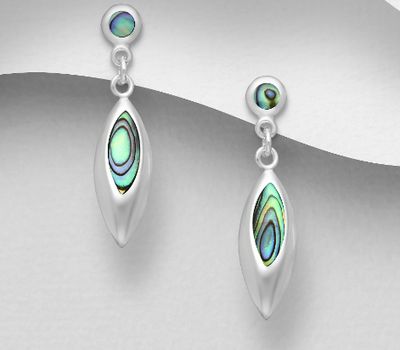 925 Sterling Silver Push-Back Earrings, Decorated with Shell