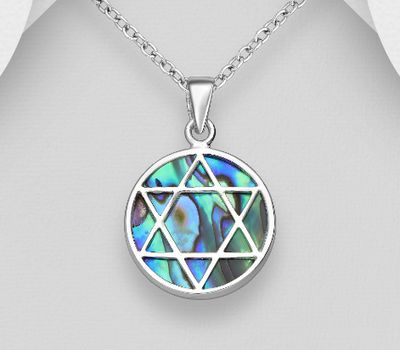 925 Sterling Silver Star Of David Pendant, Decorated with Shell