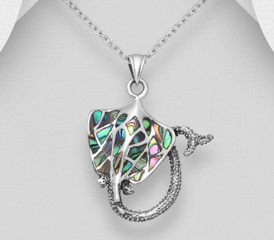 925 Sterling Silver Stingray Pendant Decorated With Shell