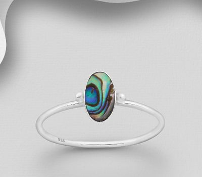 925 Sterling Silver Ring, Decorated with Oval-Shaped Shell