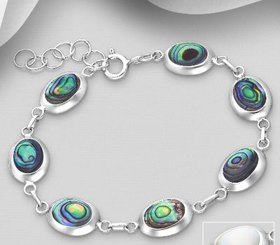 925 Sterling Silver Bracelet Decorated With Reconstructed Turquoise and Resin and Shell