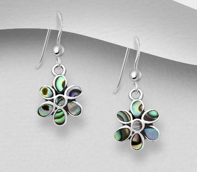 925 Sterling Silver Flower Hook Earrings Decorated With Shell