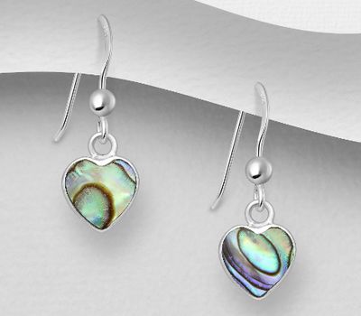 925 Sterling Silver Heart Hook Earrings, Decorated with Shell