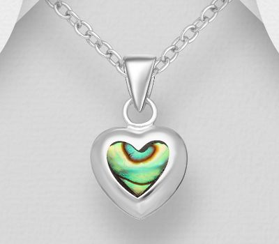 925 Sterling Silver Heart Pendant, Decorated with Shell