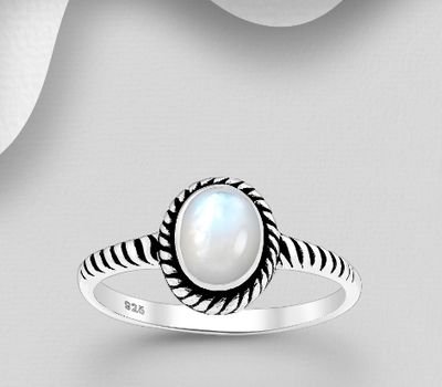 925 Sterling Silver Oxidized Ring, Decorated with Shell