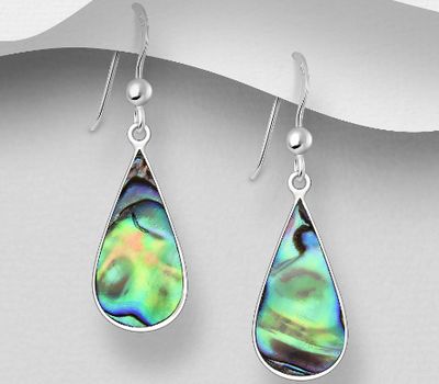 925 Sterling Silver Droplet Hook Earrings, Decorated with Shell