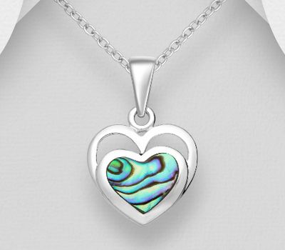 925 Sterling Silver Heart Pendant, Decorated with Shell