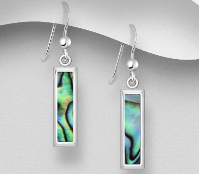 925 Sterling Silver Rectangle Hook Earrings, Decorated with Shell