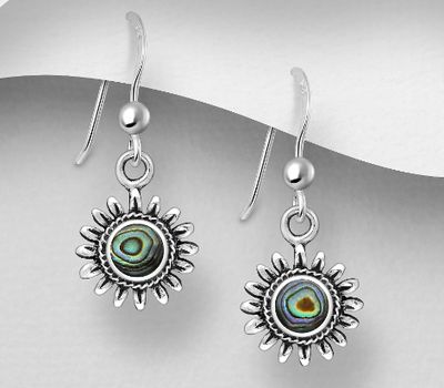 925 Sterling Silver Sunflower Hook Earrings, Decorated with Shell