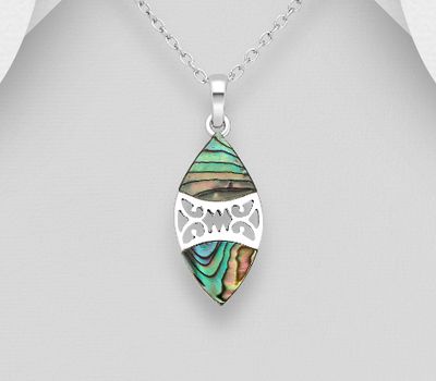 925 Sterling Silver Swirl Pendant, Decorated with Shell