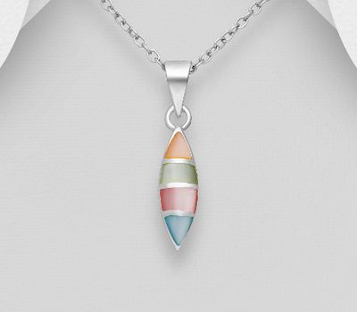 925 Sterling Silver Marquise-Shape Pendant, Decorated with Colorful Shell